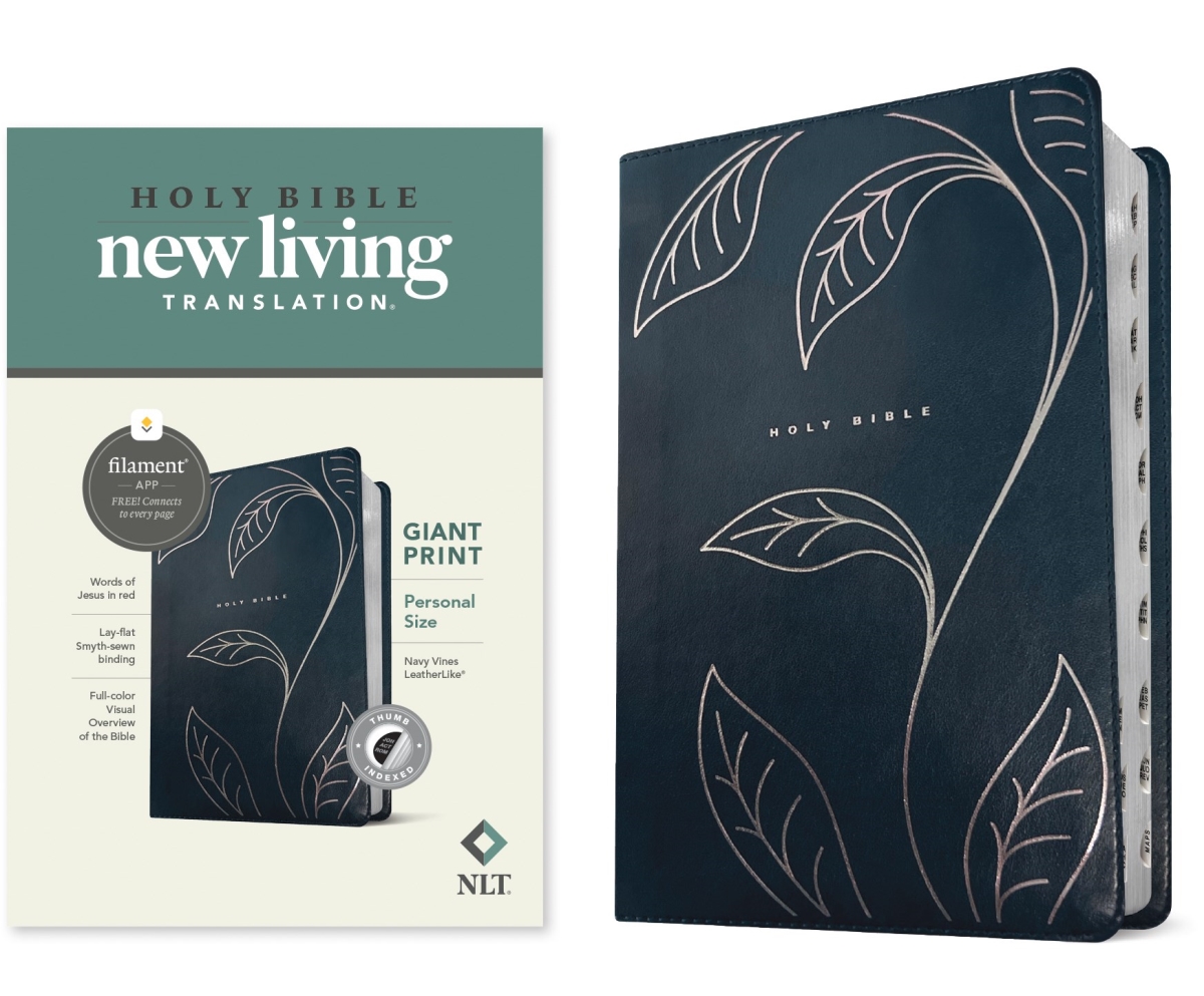 462559 NLT Personal Size Giant Print Bible Filament Enabled Edition - Navy Vines Leatherlike Indexed