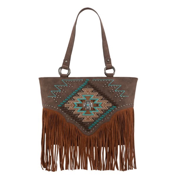 479531 Tote - Aztec Cross with Fringe - Concealed Carry - Coffee