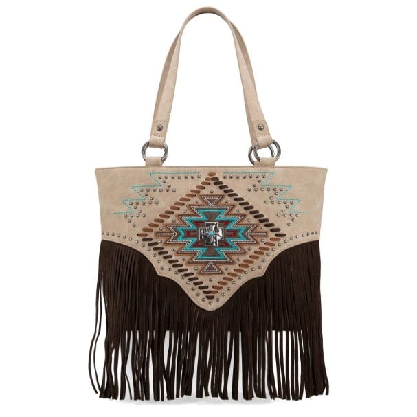 479530 Tote - Aztec Cross with Fringe - Concealed Carry - Tan