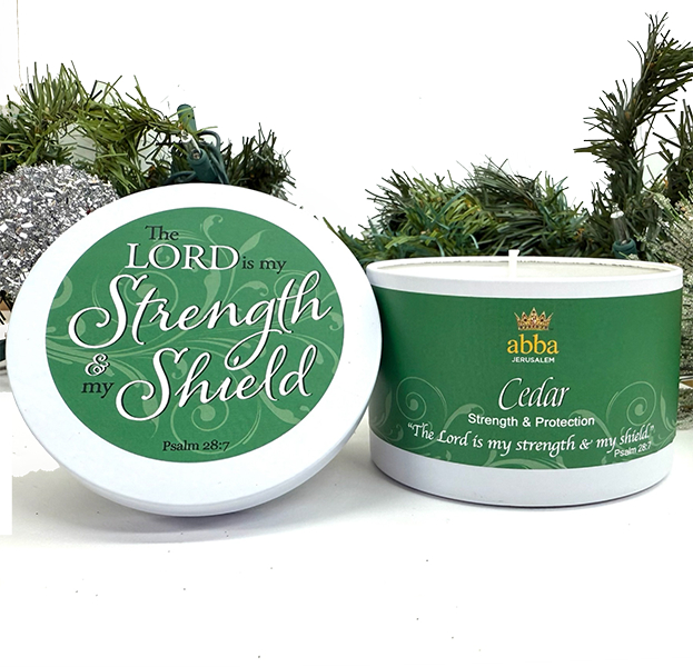 715552 Cedar Candle with Scripture White Tin - 8 oz