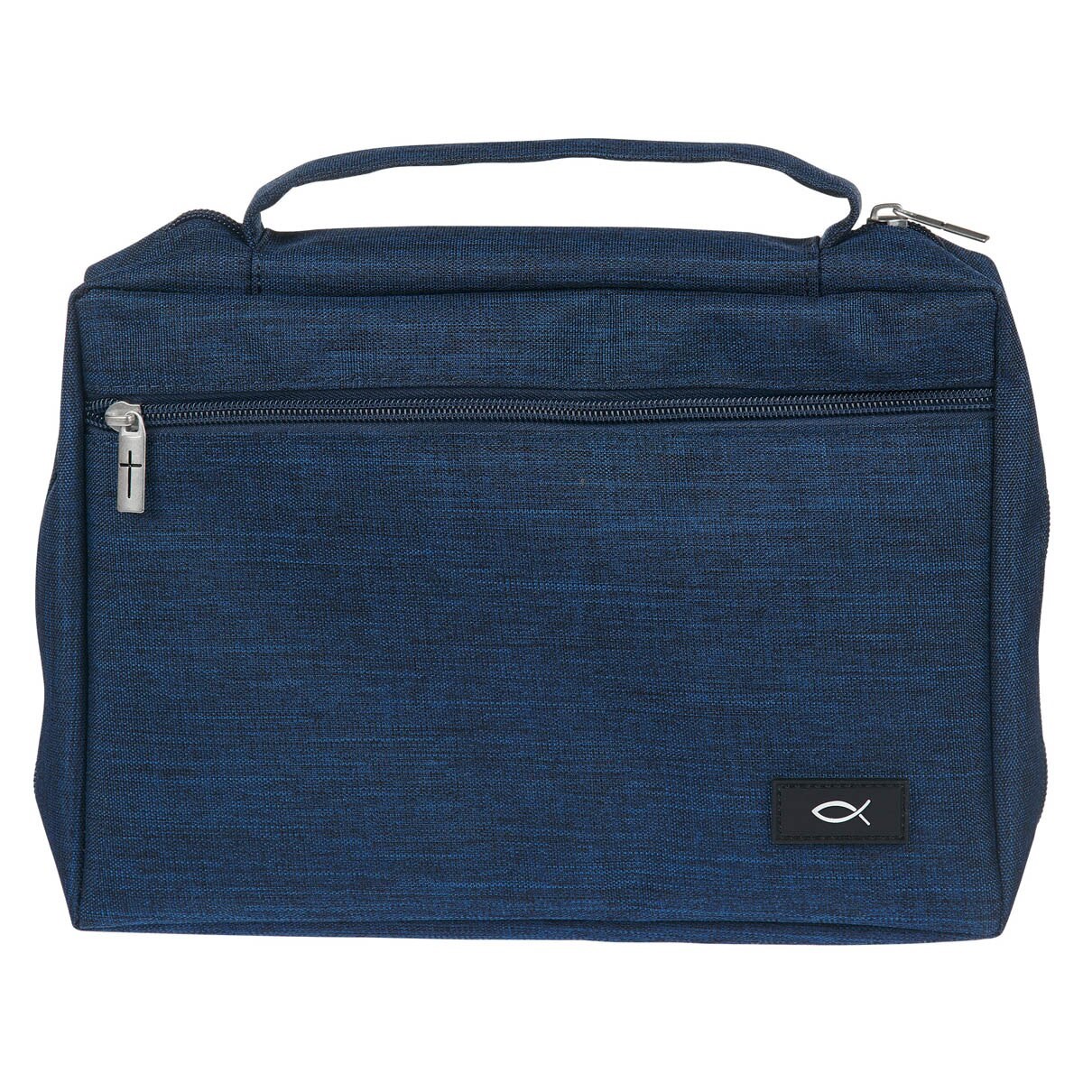 406142 Bible Cover - Poly Canvas Value with Ichthus - Navy Blue - Medium