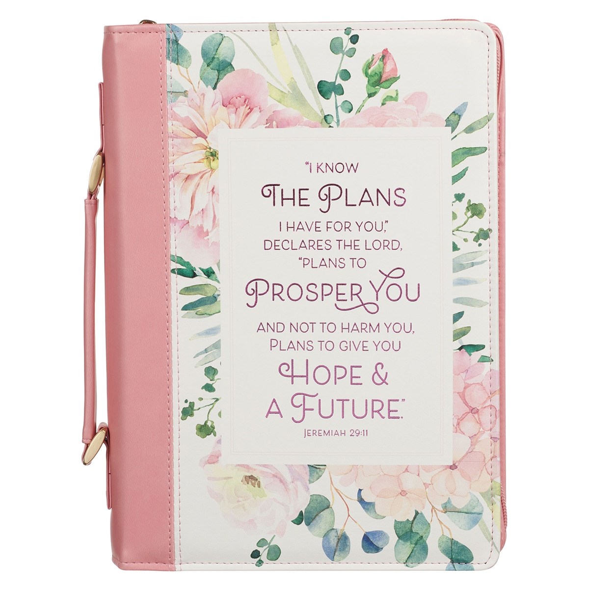 380533 Bible Cover - I Know The Plans - Jeremiah 29 - 11 - Pink Bouquet Faux Leather Fashion - Medium