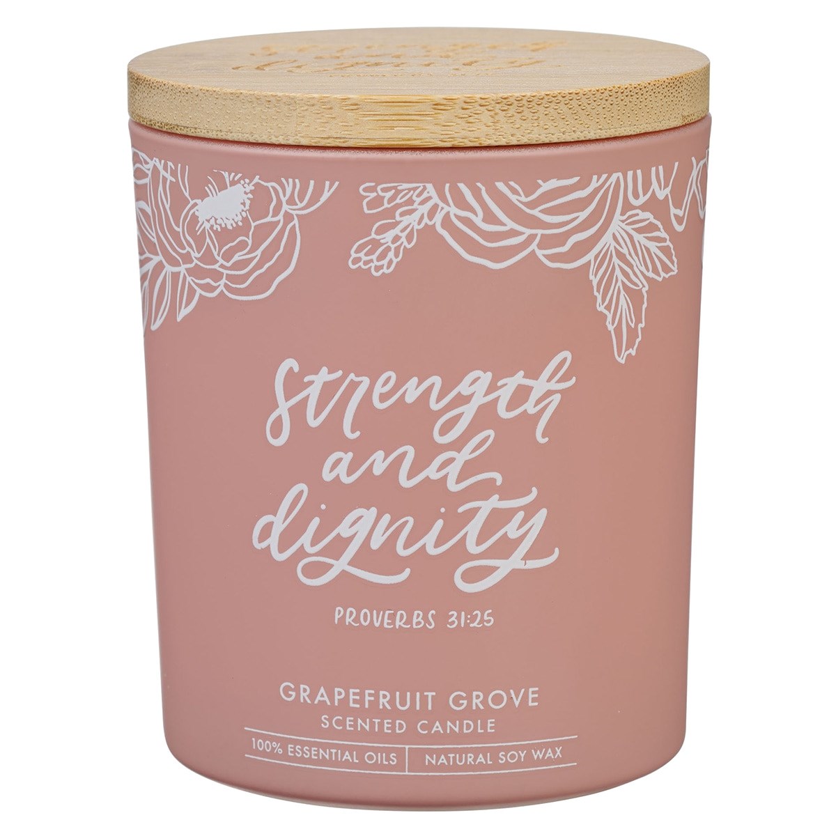 368449 Candle - Strength & Dignity - Grapefruit Grove - Proverb 31-25 - 4.5 oz - Glass with Bamboo Lid