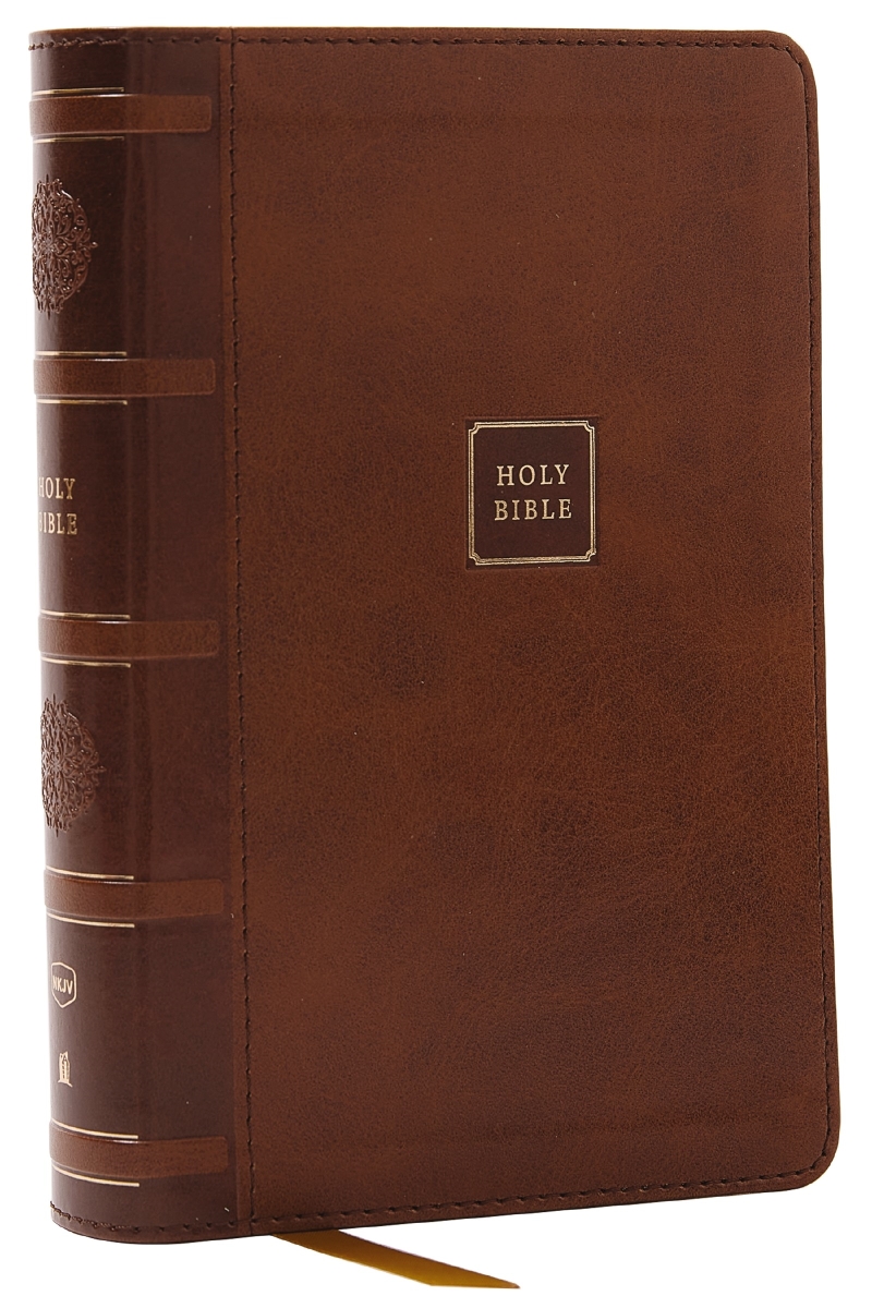 214905 NKJV Compact Paragraph-Style Reference Bible - Comfort Print - Brown Leathersoft