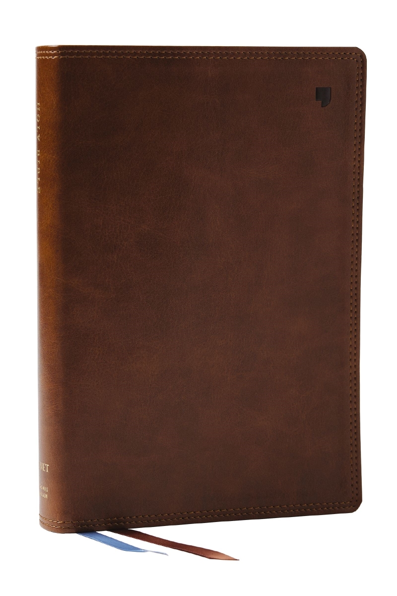 471541 NET Bible Large Print Thinline with Cross References - Comfort Print - Brown Leathersoft