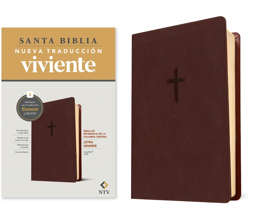 561694 NTV Center Column Reference Bible, Large Letter with Filament-Brown Leatherlike