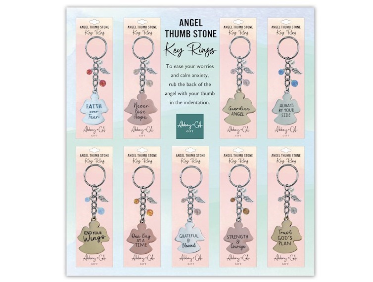 719161 Angel Thumb Stone Filled Keyring Display - 27 Assorted Design
