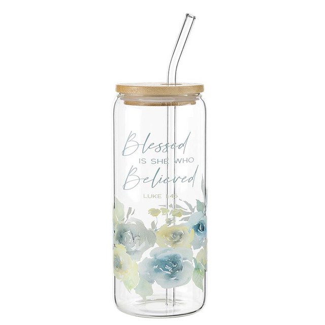 690444 24 oz Blessed Tumbler Glass Bottle with Straw