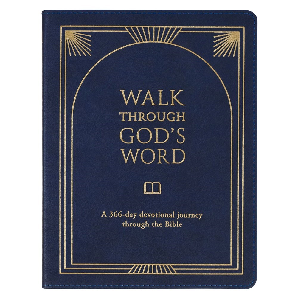 740100 Walking Through Gods Word - A 366-Day Devotional Journey Through the Bible Navy Faux Leather Book