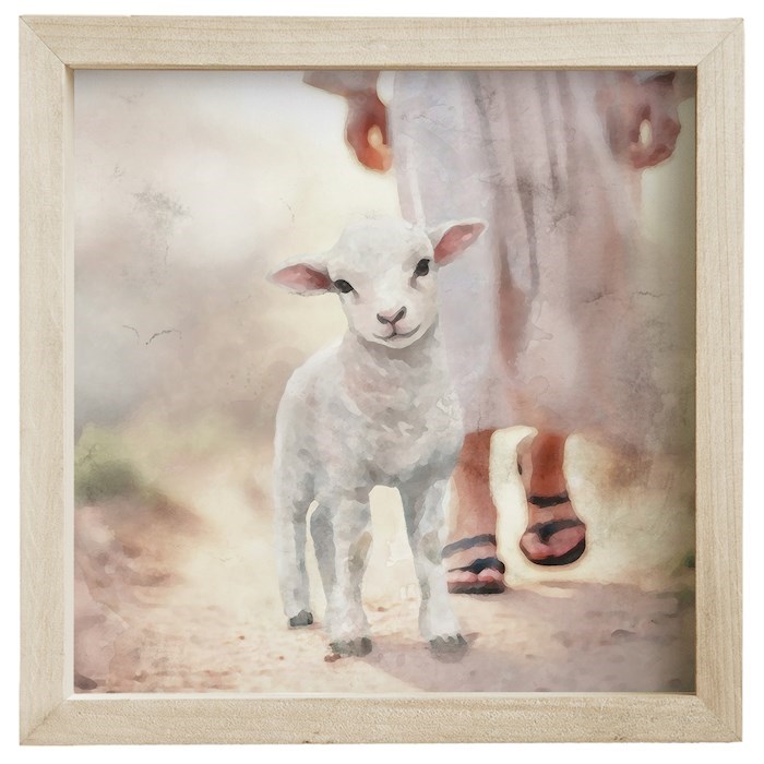 718686 10 x 10 in. Lamb Walking On Path Frame - Rustic