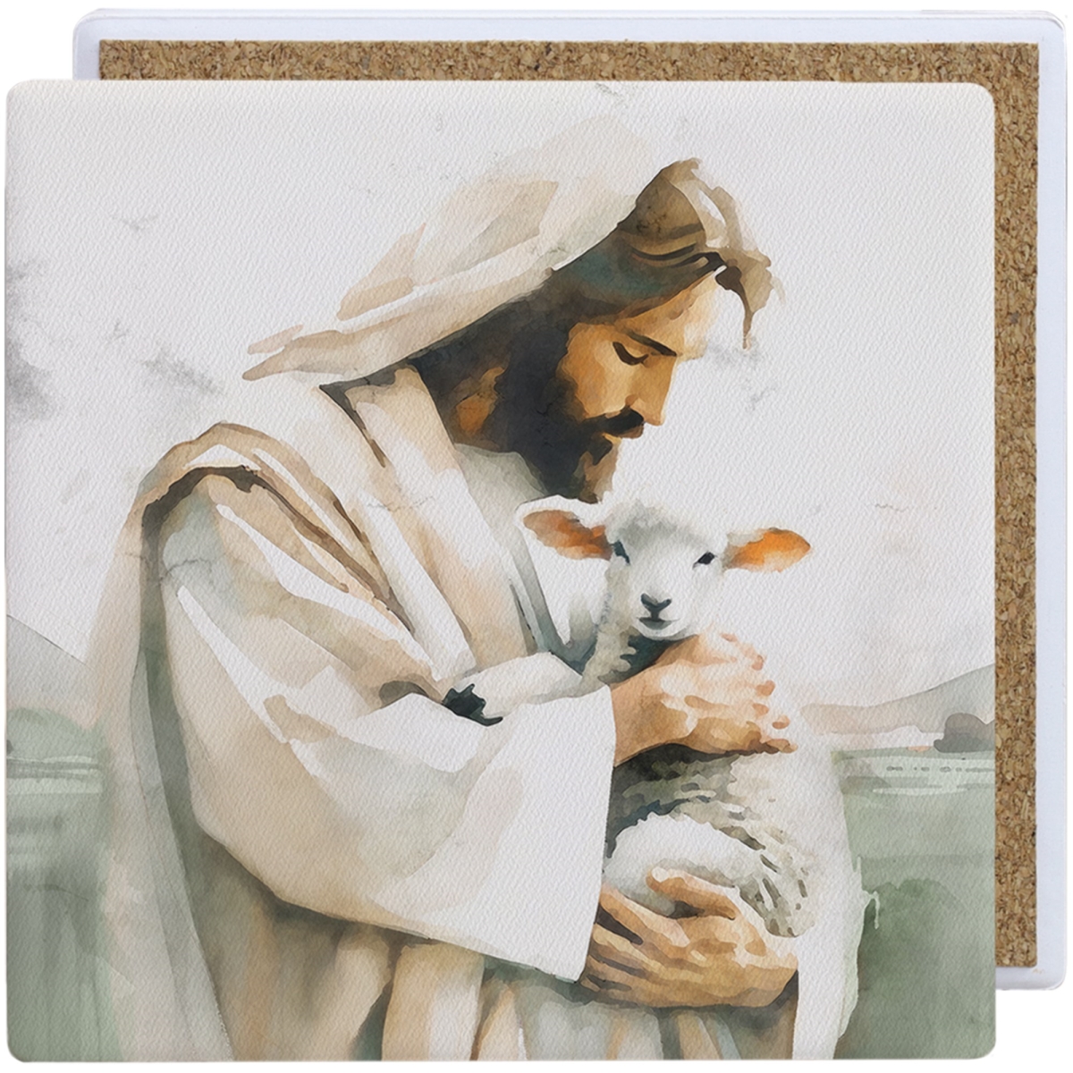 718692 3.75 x 3.75 in. Jesus Holding Lamb Ceramic Square Coaster