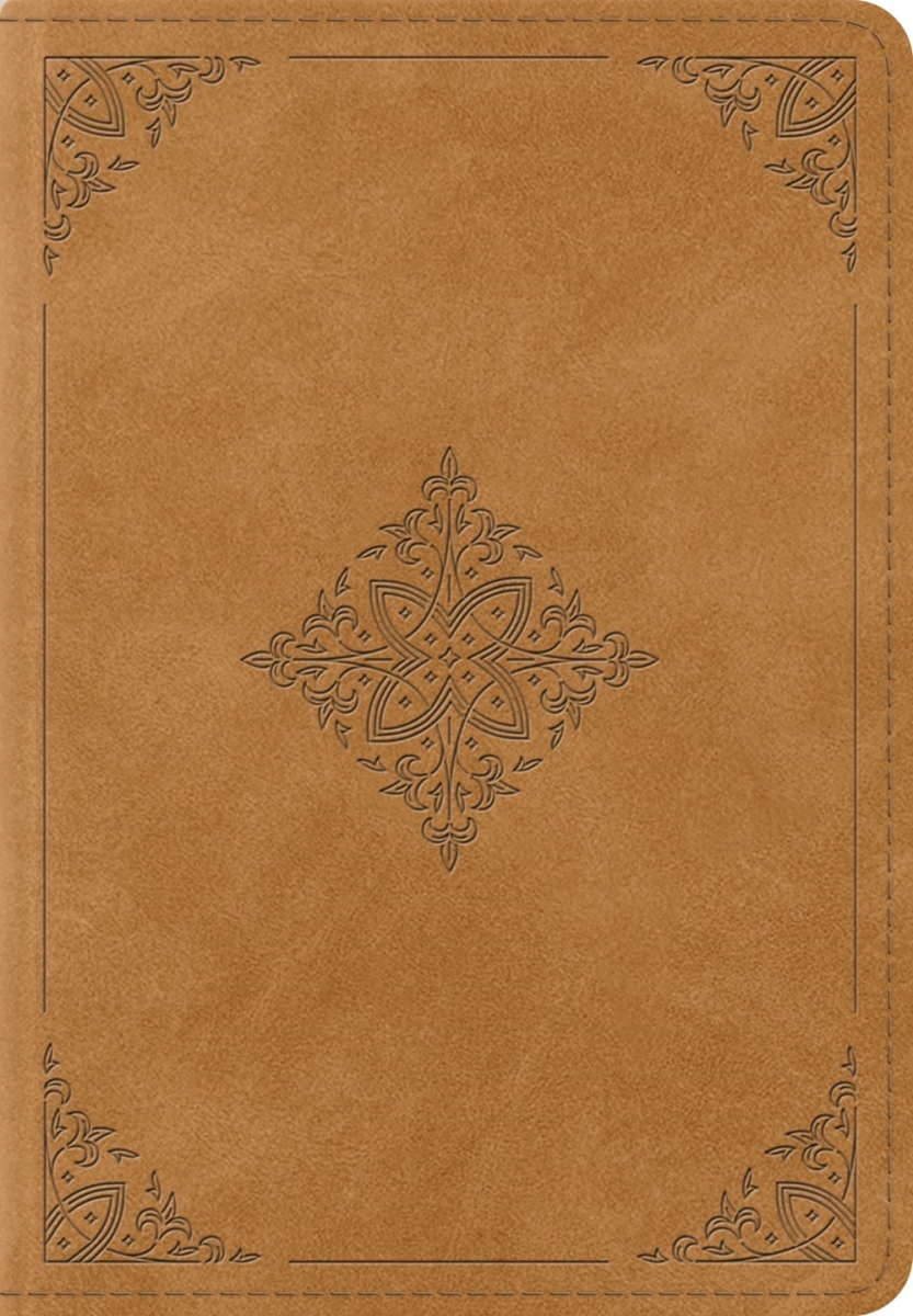 711697 ESV Large Print Bible - Nubuck Caramel, Fleur-De-Lis Design Trutone