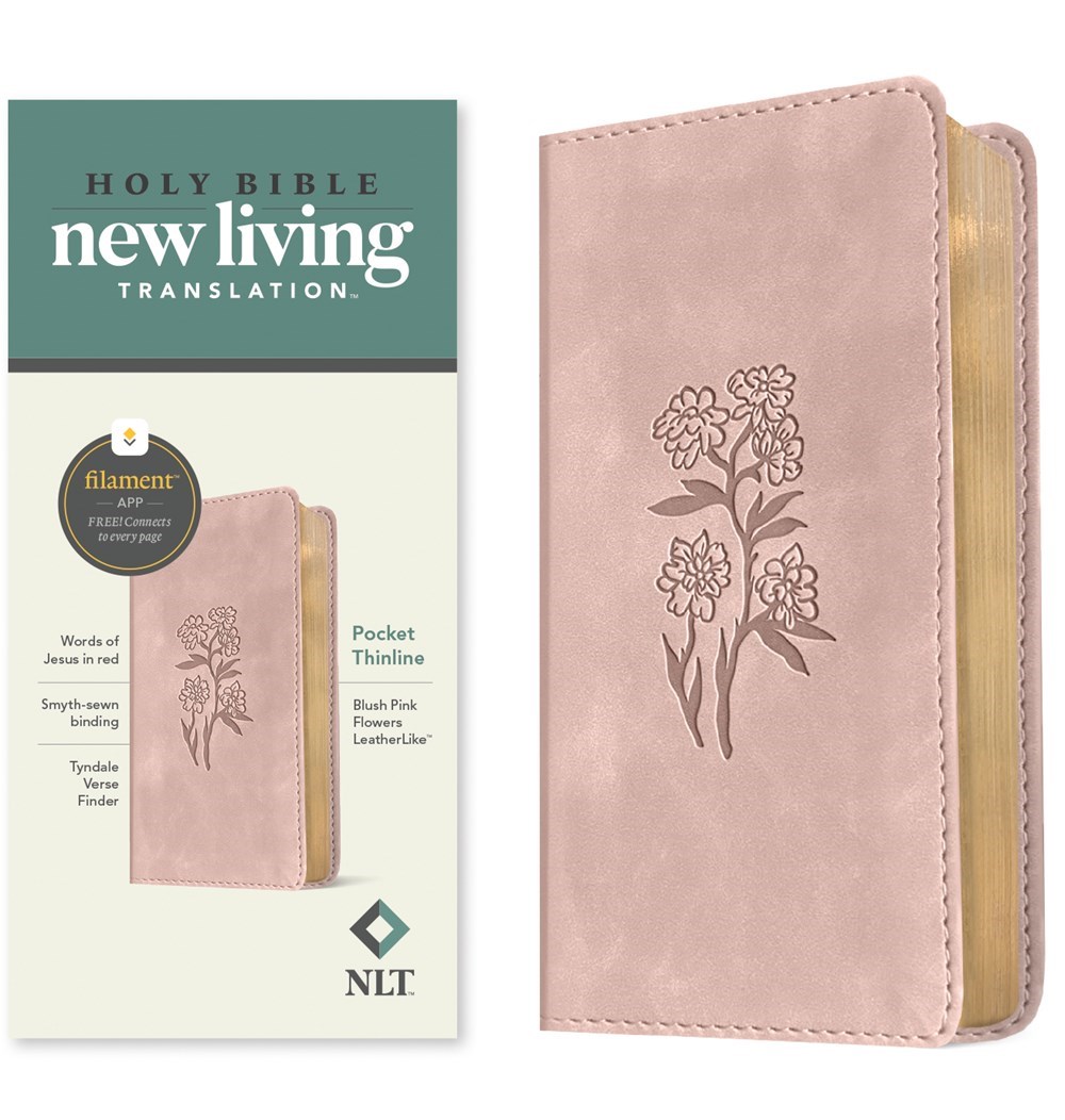 703435 NLT Pocket Thinline Bible, Filament Enabled - Rl - Blush Pink Flowers Leatherlike