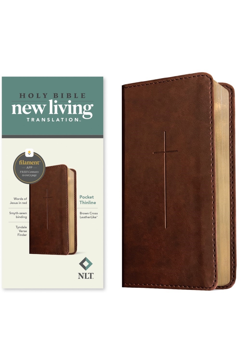 703436 NLT Pocket Thinline Bible, Filament Enabled - Rl - Brown Cross Leatherlike