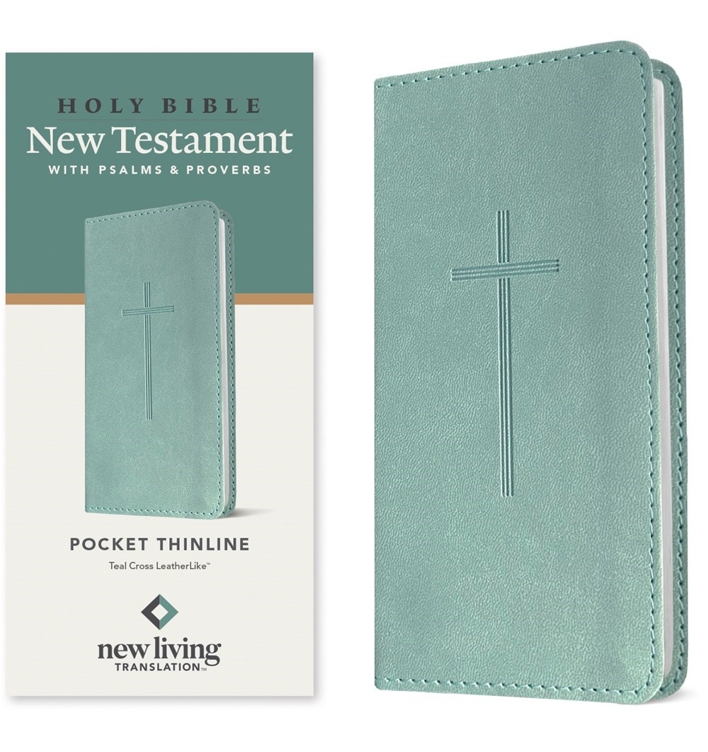 703439 NLT Pocket Thinline   Testament with Psalms & Proverbs Book - Teal Cross Leatherlike