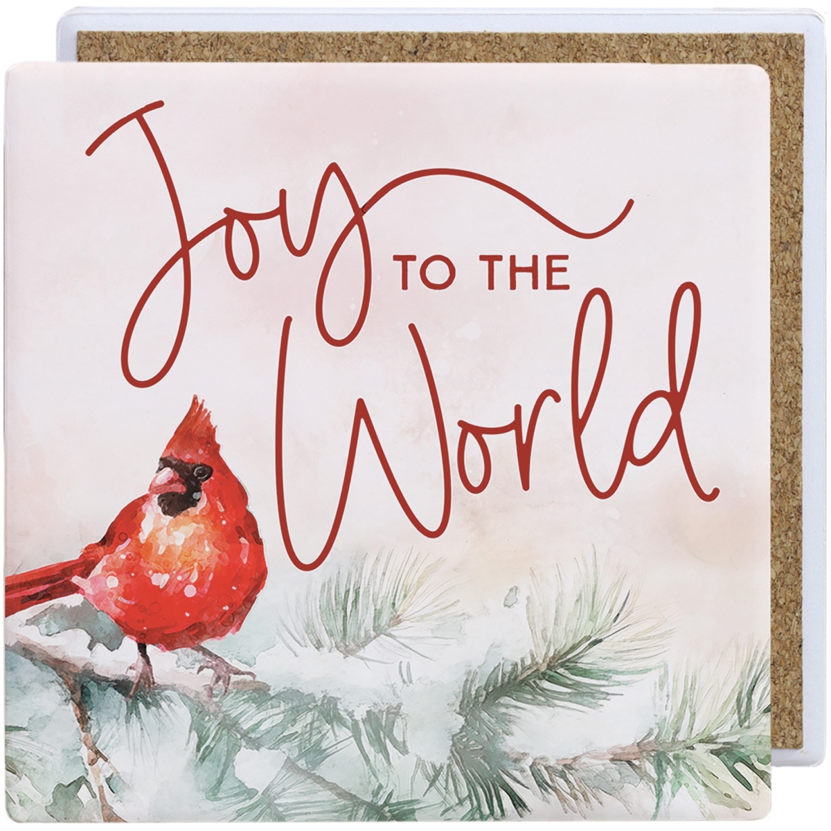 81775X Joy to the World Cardinal Ceramic Coaster - 3.75 x 3.75 in.