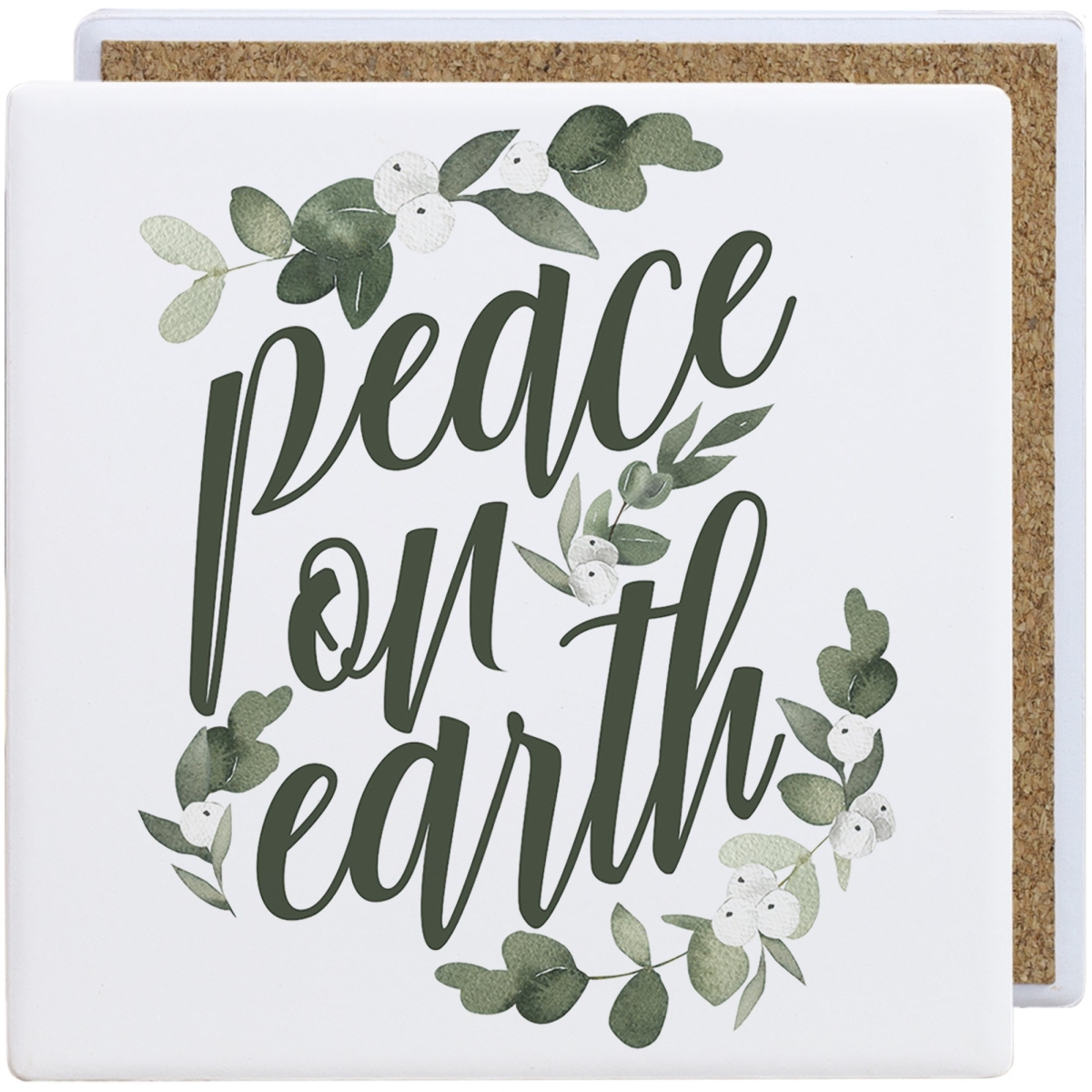 817760 Peace on Earth Greenery Ceramic Coaster - 3.75 x 3.75 in.