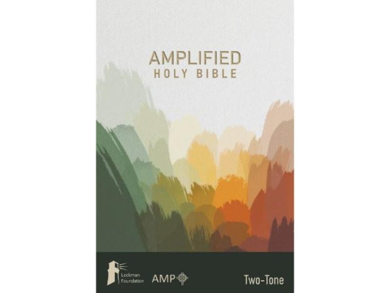 802911 Amplified Two-Tone Holy Bible with Olive Cloth Over Board