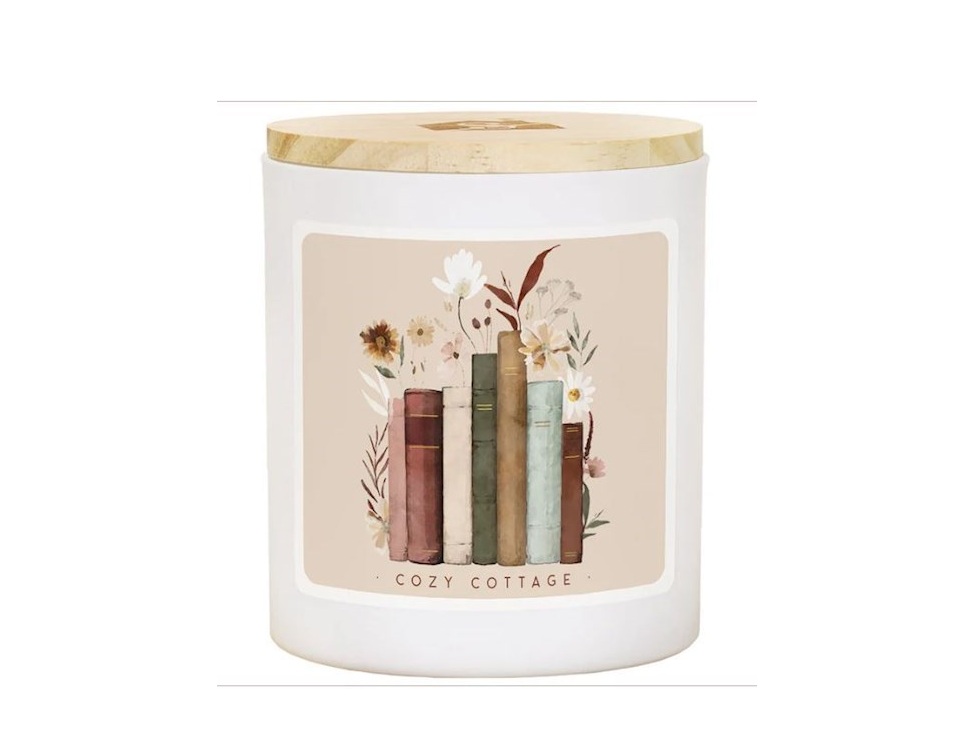 817236 Floral Fall Books Cozy Cottage Scent Candle with Bamboo Lid - 11 oz