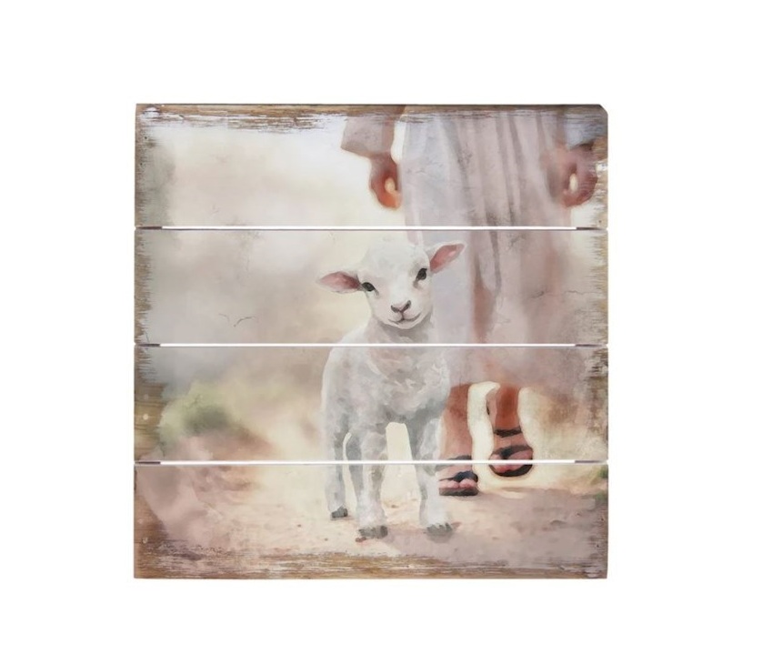 800633 Lamb Walking on Path Petite Pallet Wall Decor - 8 x 8 in.