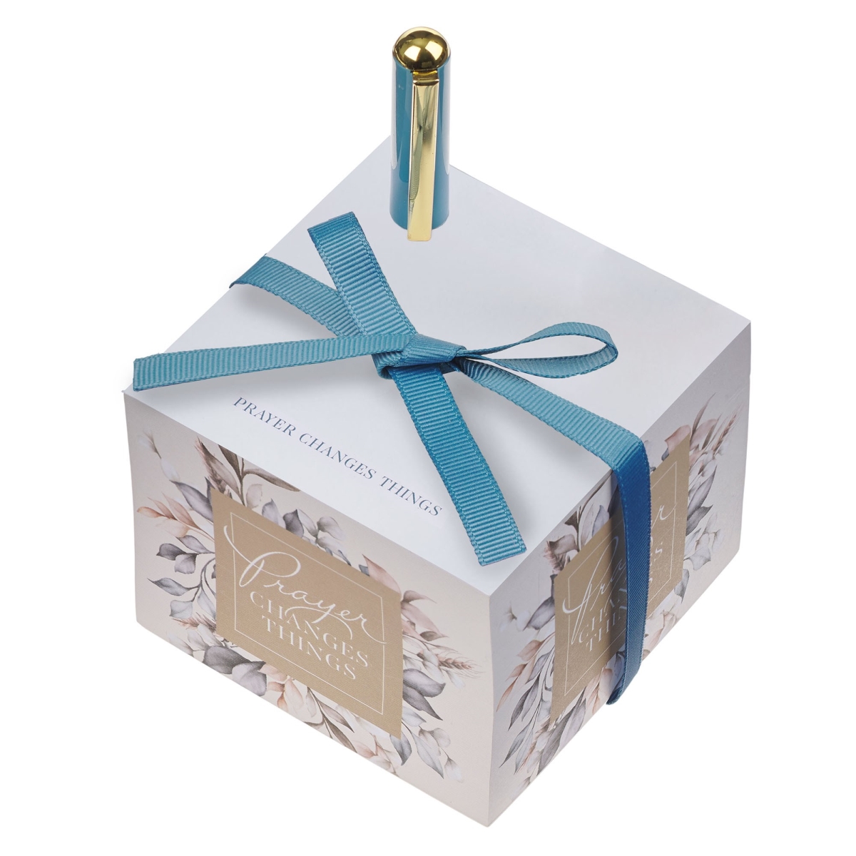 808553 Prayer Changes Things Note Block with Pen - Blue Botanical