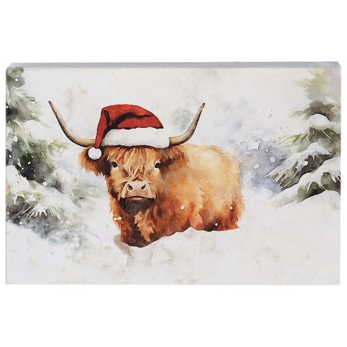 817726 Highland Cow Christmas Small Talk Rectangle Wall Decor - 5.25 x 3.5 in.
