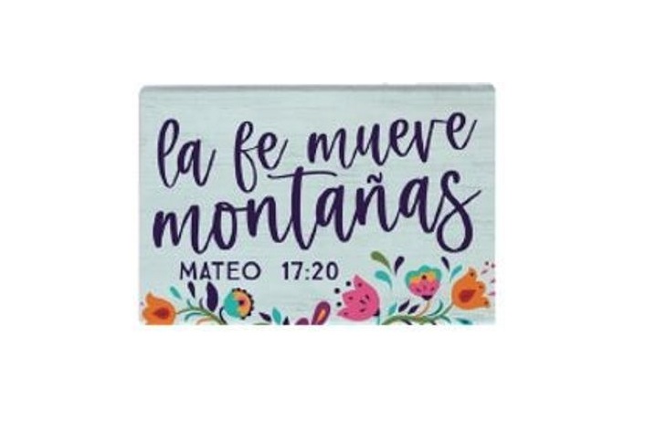 76466X Faith Can Move Mountains Matthew 17-20 Spanish Blue Small Talk Square Wall Decor - 5.25 x 5.25 in.