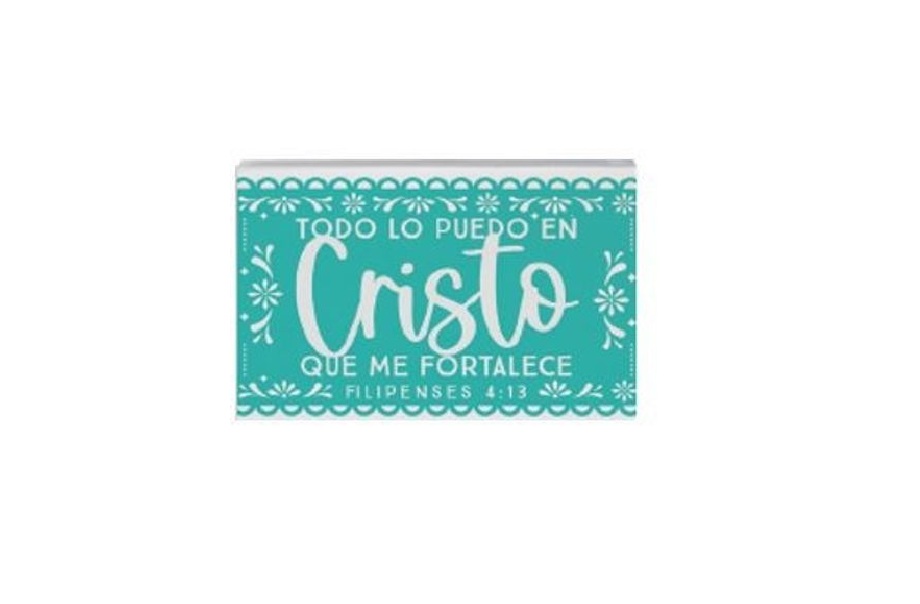 76465X I Can Do All Things Through Christ Who Strengthens Me Spanish Teal Small Talk Square Wall Decor
