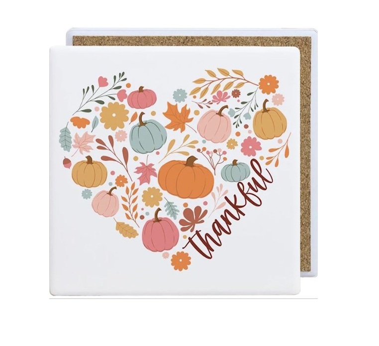 817277 Thankful Colorful Fall Heart Coaster - 3.75 x 3.75 in.