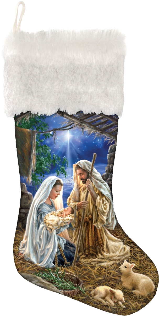 Glow Decor 825659 Glory To God Led Stocking with Timer & Faux Fur Trim