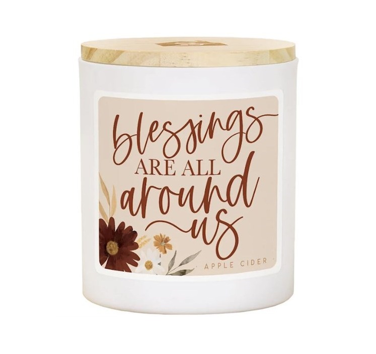 817230 Blessings Are All Around Us Apple Cider Scent Candle with Bamboo Lid - 11 oz