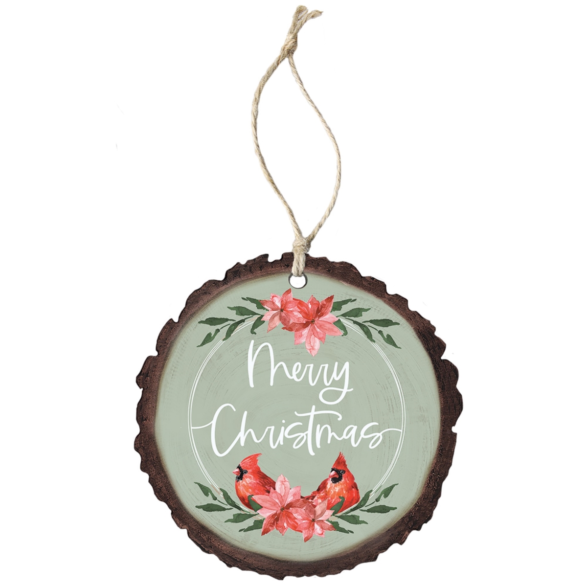 817695 Merry Christmas Cardinals & Poinsettias Wood Ornament - 4 x 7.5 in.