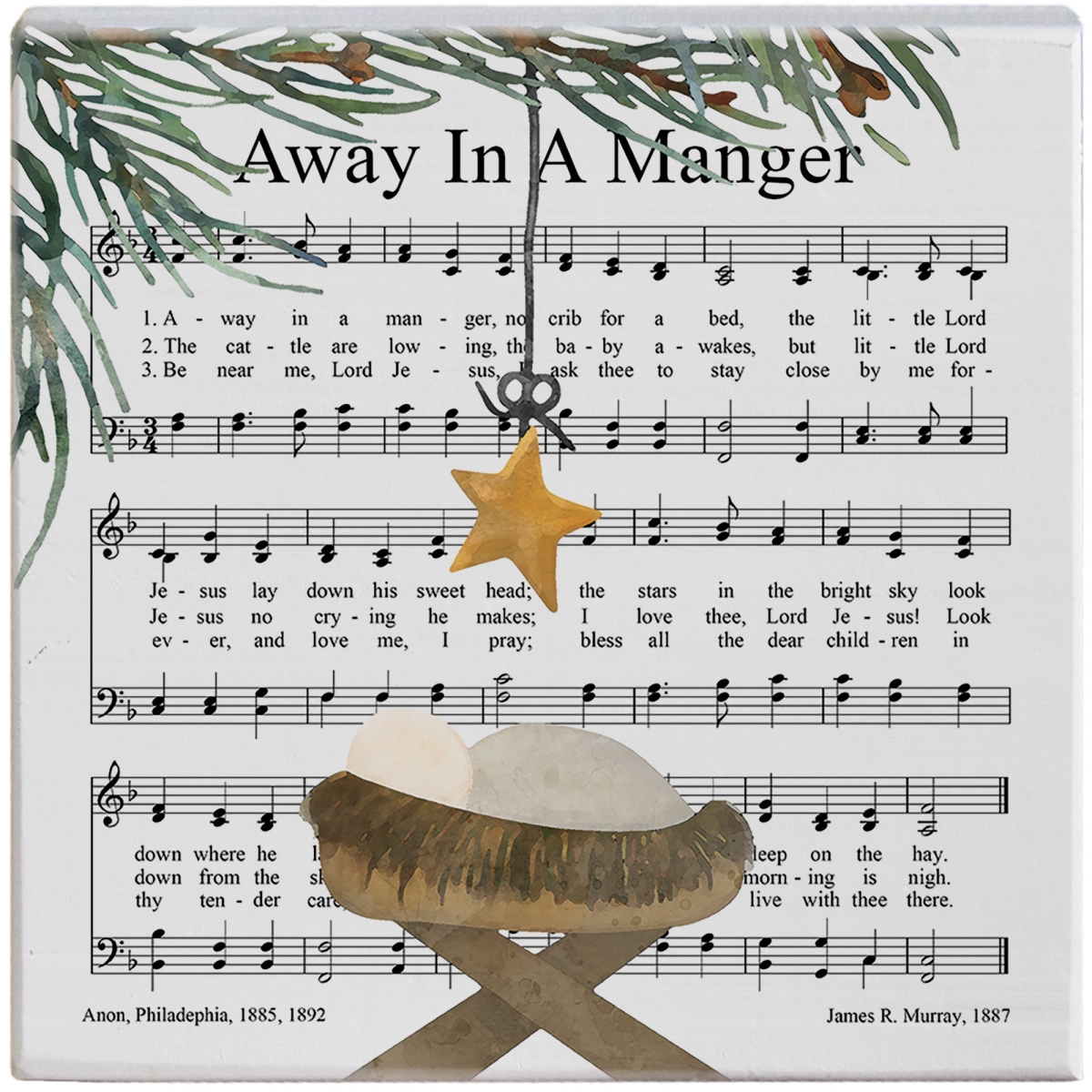 817728 Away In A Manger Small Talk Square Wall Decor - 5.25 x 5.25 in.