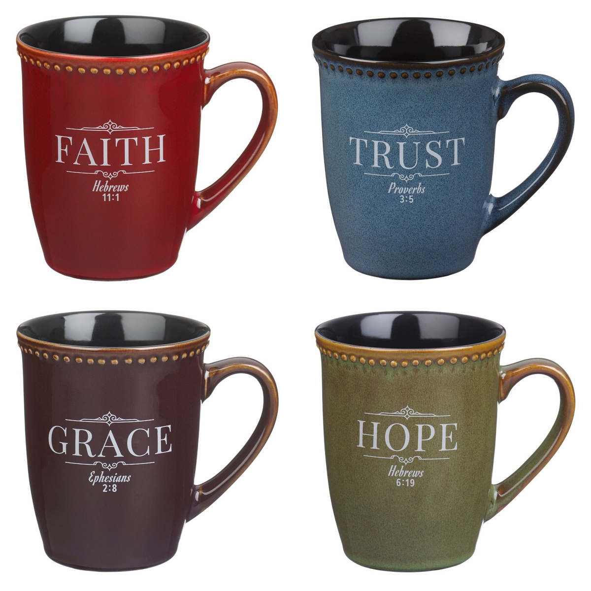 808541 Faith Hope Grace Trust Multi Color Ceramic Mug Set - Set of 4