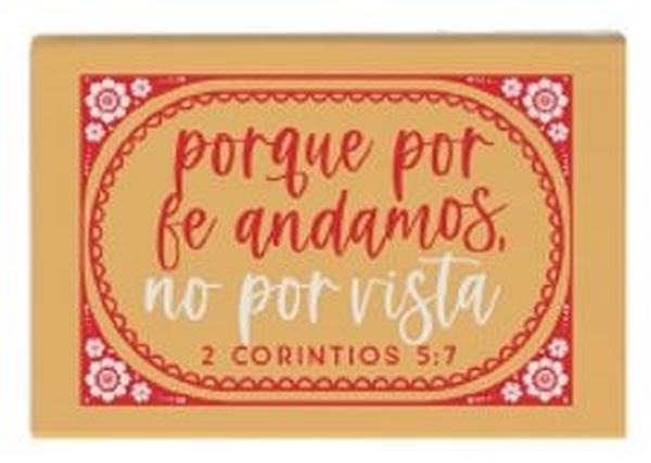 798540 5.25 x 3.5 in. Spanish Small Talk Rectangle - Yellow - For We Walk by Faith Not by Sight - 2 Corinthians 2-7