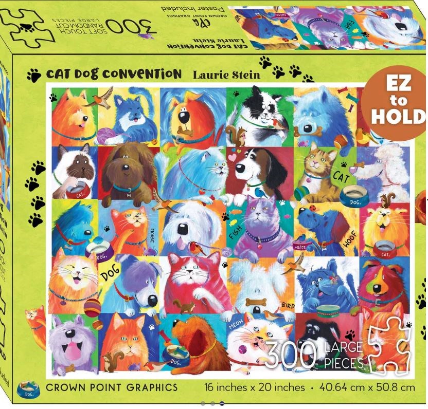 Crown Point Graphics 823324 Cat Dog Convention Jigsaw Puzzle with Poster Soft Touch Ez To Hold - 300 Piece