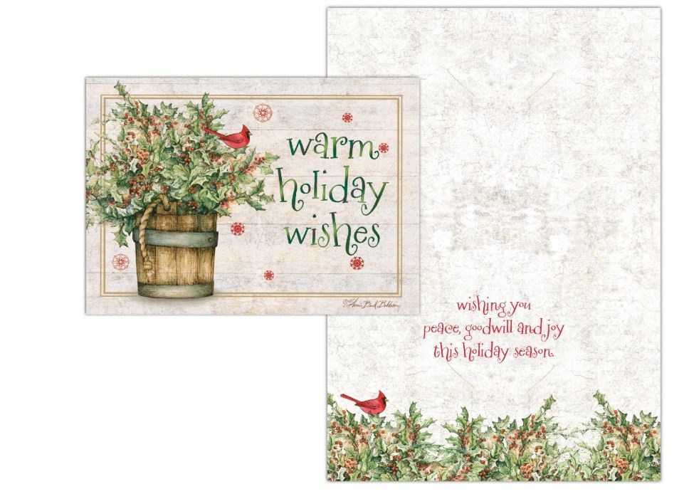 Crown Point Graphics 814641 5.5 x 7.75 in. Christmas Holly & Ivy Bucket Boxed Card - Pack of 16