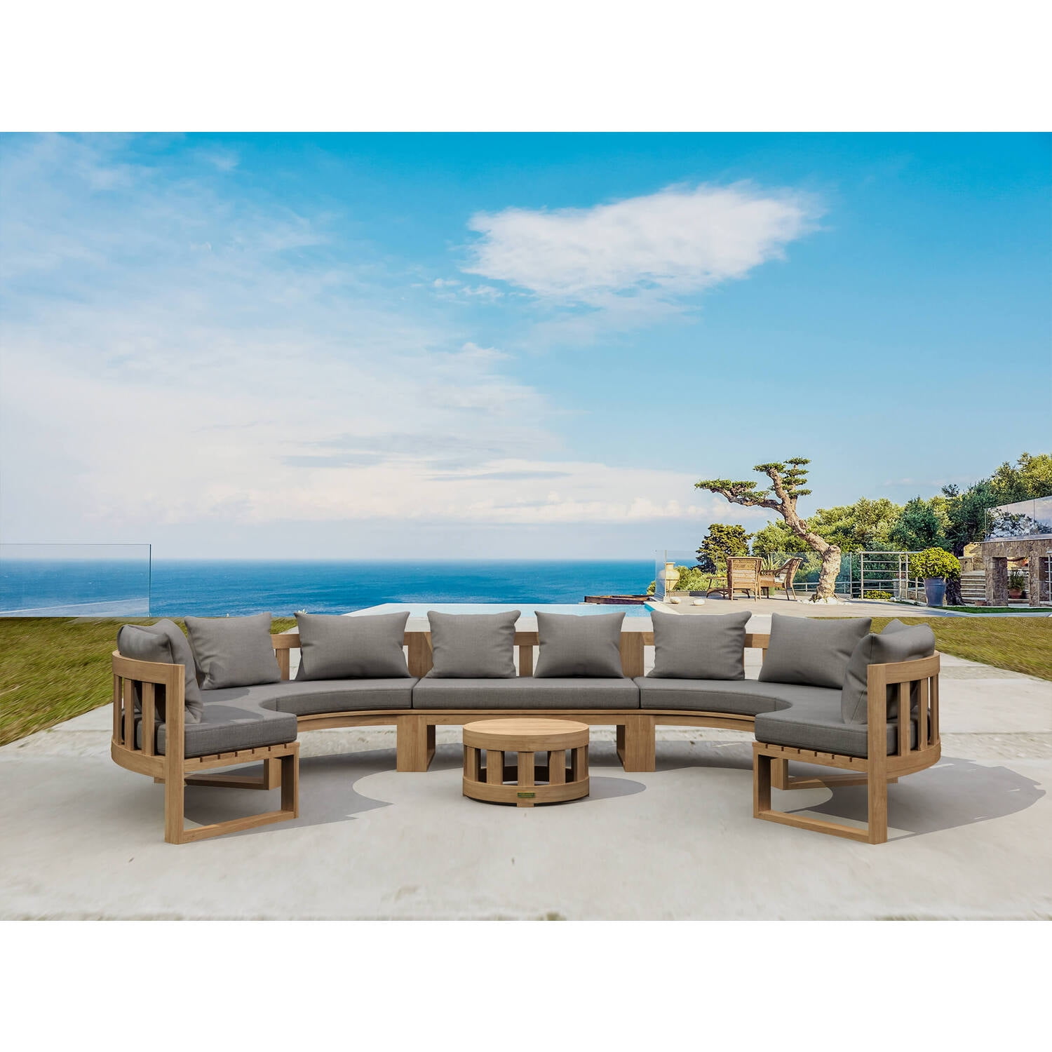 Picture of Anderson Teak SET-812 Circular Modular Deep Seating Set, Natural Smooth Well Sanded
