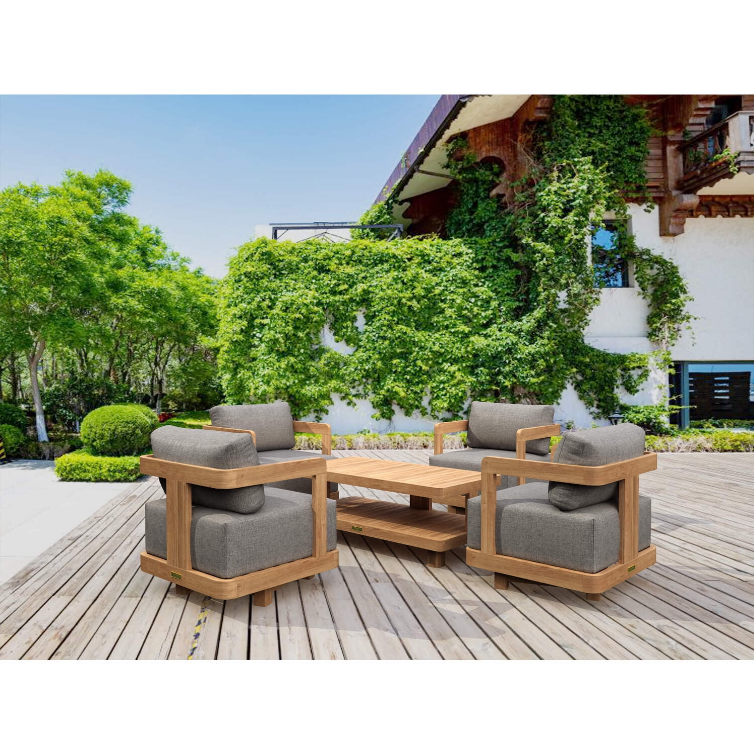 Picture of Anderson Teak SET-904 Granada Deep Seating Set, Natural Smooth Well Sanded - 5 Piece