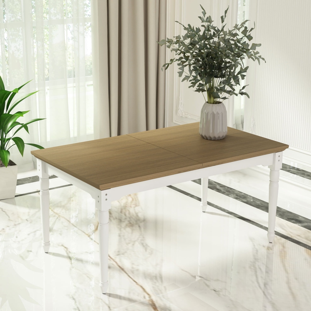 TBX-7990DT Chenon Rectangular Extension Dining Table, White Wash Veneer