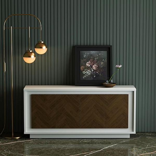 SB-PB-6316 Paraggi Rectangular Modern Sideboard, White & Brown