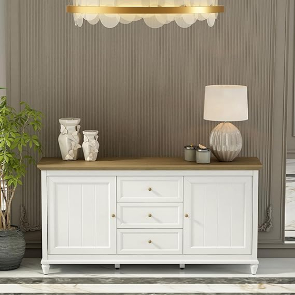 SB-CW-6316 Chenon Classic Engineered Wood Sideboard, White & Brown