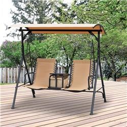 Patio Swing Canopy - Beige & Black - 2-Person - Adjustable Shade