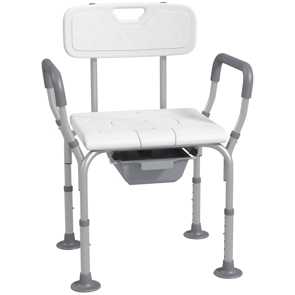 Picture of 212 Main 713-136V00WT Homcom 3-in-1 Shower Chair with Back & Arms&#44; Height Adjustable Bedside Commode&#44; Toilet Seat with Non-Slip Foot Pad for Seniors&#44; Disabled&#44; White