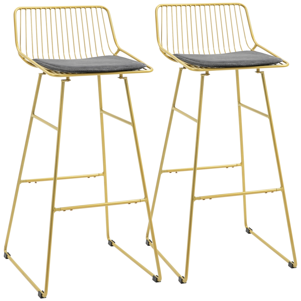 Picture of 212 Main 835-981V00LG Homcom Modern Bar Stools Metal Wire Bar Height Barstools&#44; Bar Chairs for Kitchen with Removable Cushion&#44; Back & Footrest&#44; Gold - Set of 2
