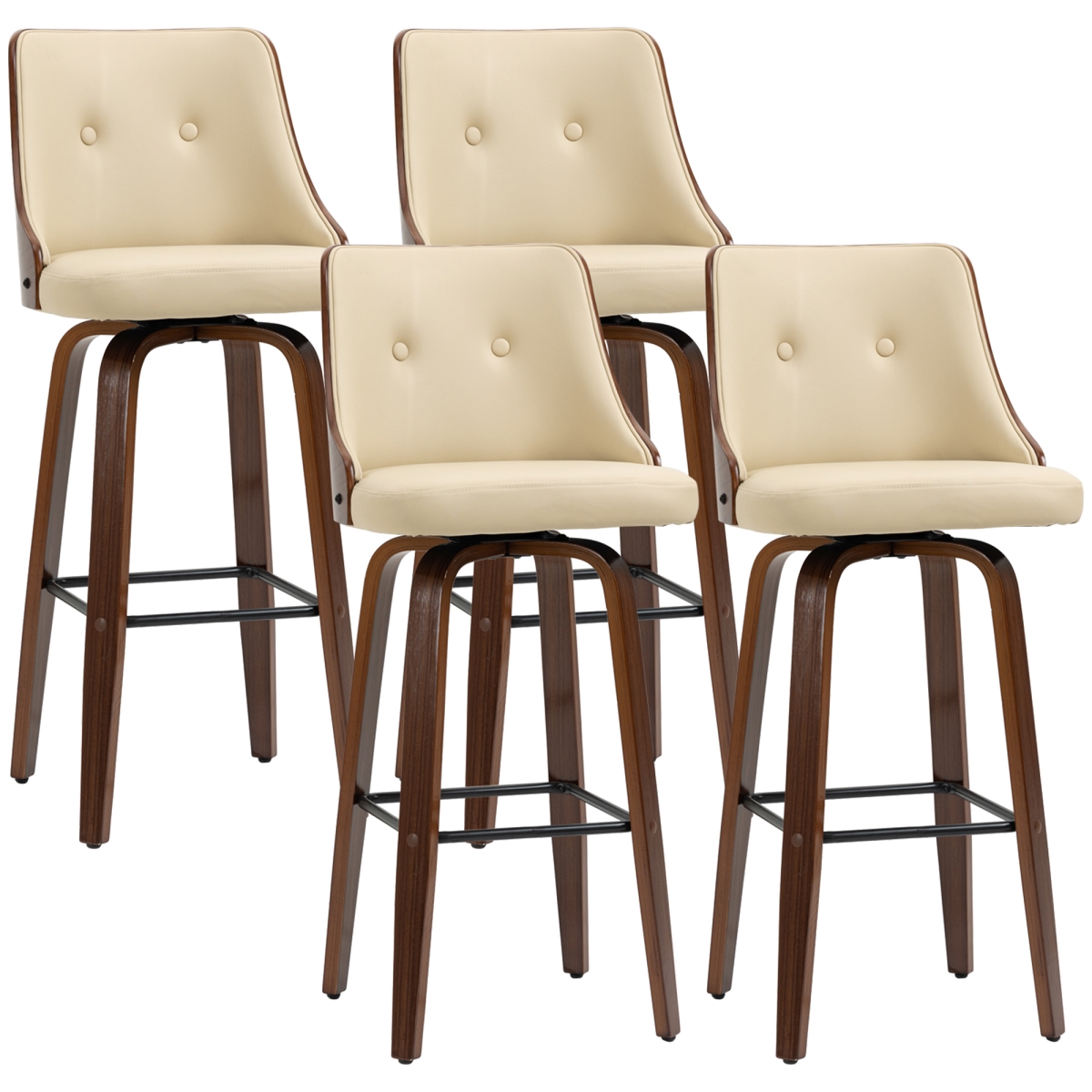 Picture of 212 Main 835-P096 Homcom Bar Height Bar Stools&#44; PU Leather Swivel Barstools with Footrest & Tufted Back&#44; Beige - Set of 4