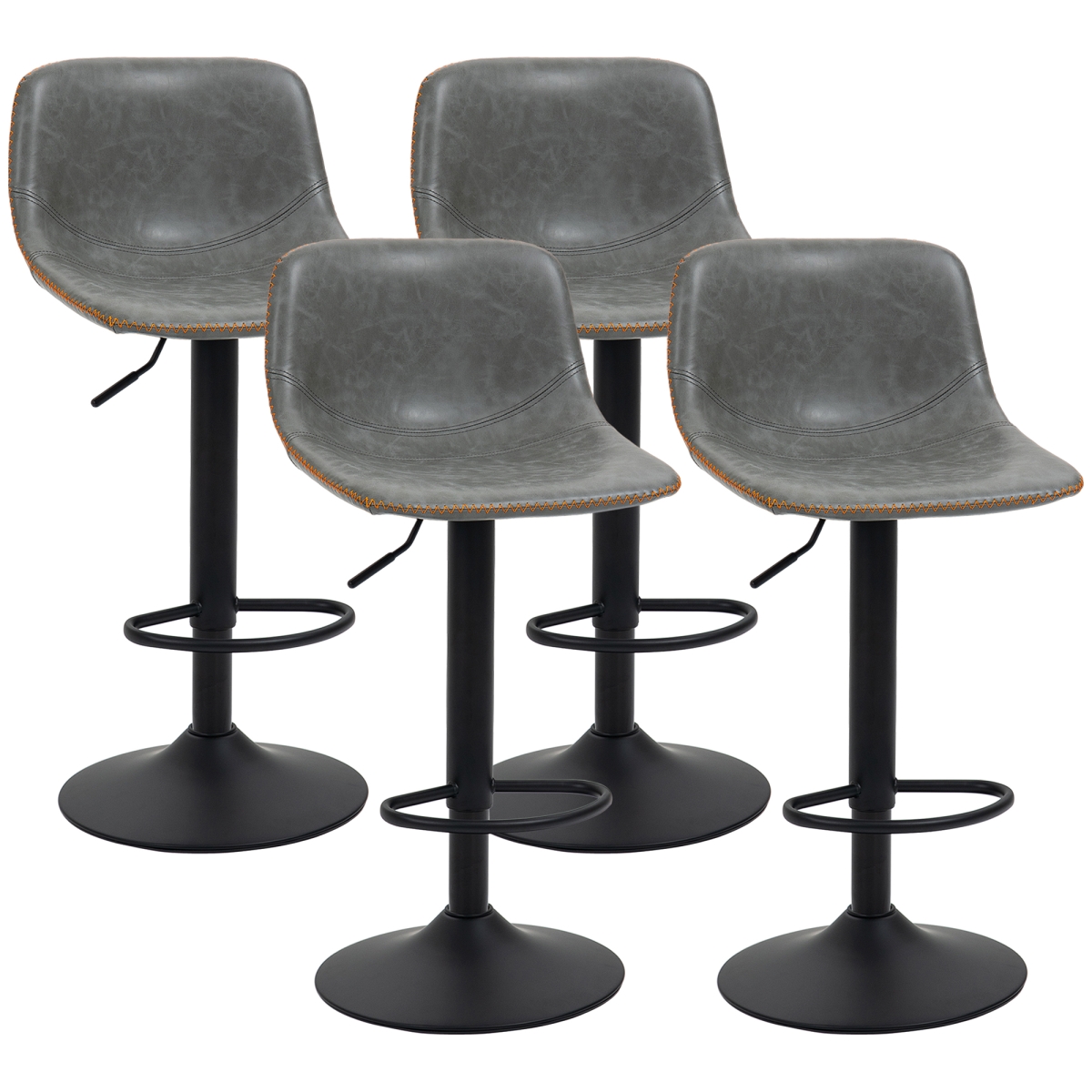 Picture of 212 Main 835-P108 Homcom Adjustable Bar Stools&#44; Swivel Bar Height Chairs Barstools Padded with Back for Kitchen&#44; Counter & Home Bar&#44; Gray - Set of 4