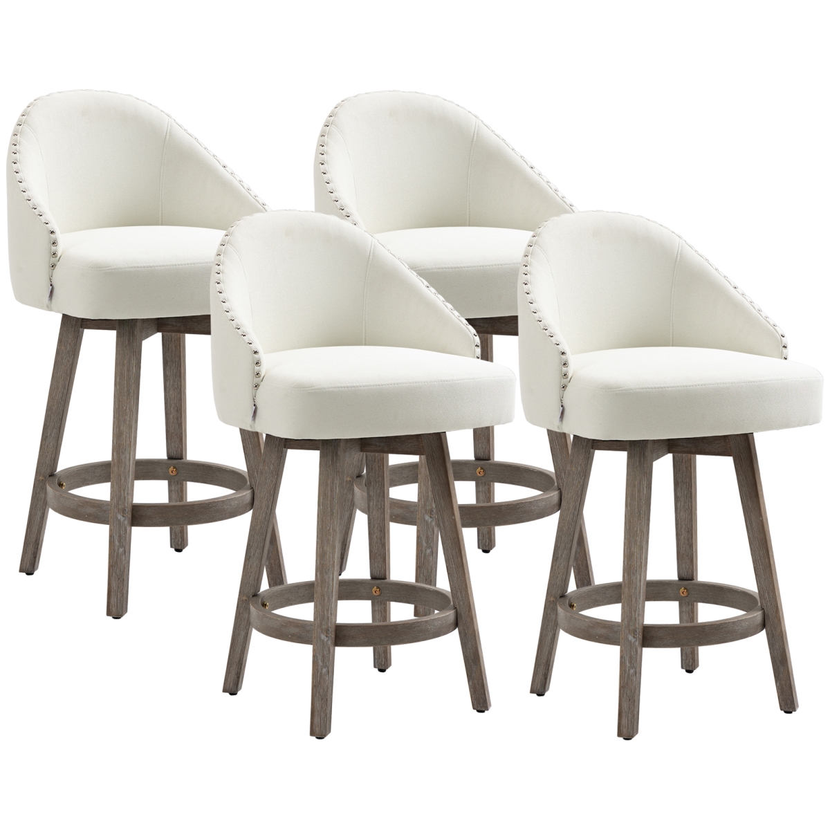 Picture of 212 Main 835-P119 26 in. Homcom Counter Height Bar Stools&#44; Linen Fabric Kitchen Stools with Nailhead Trim&#44; Rubber Wood Legs & Footrest for Dining Room & Pub&#44; Cream & White