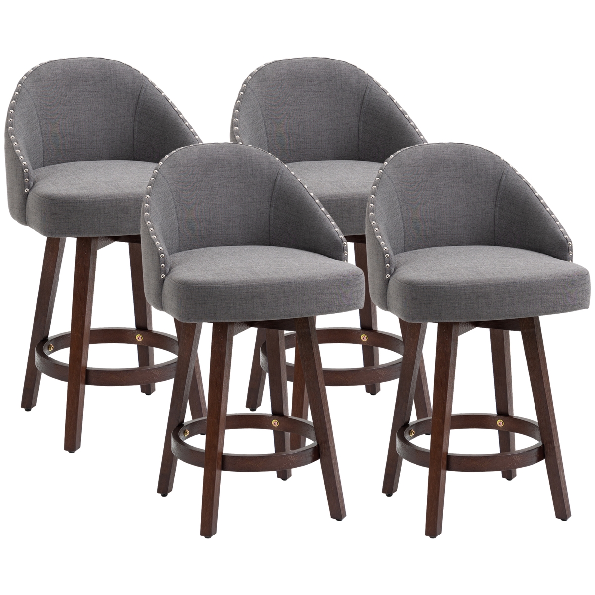 Picture of 212 Main 835-P120 26 in. Homcom Counter Height Bar Stools&#44; Linen Fabric Kitchen Stools with Nailhead Trim&#44; Rubber Wood Legs & Footrest for Dining Room & Pub&#44; Dark Gray