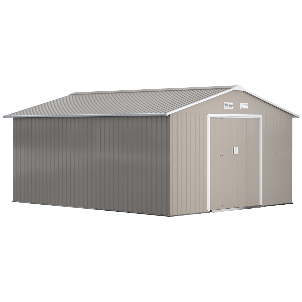Outsunny Metal Storage Shed - Light Gray - 11 x 13 ft. - Double Sliding Doors